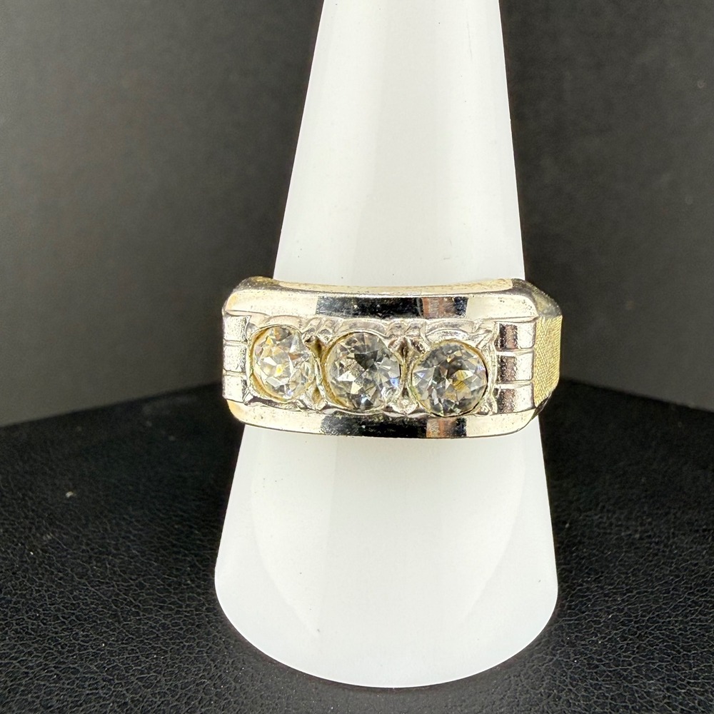 Vintage Joseph Esposito Ring Silver Gold Tone Three Stone Textured Band Size 10